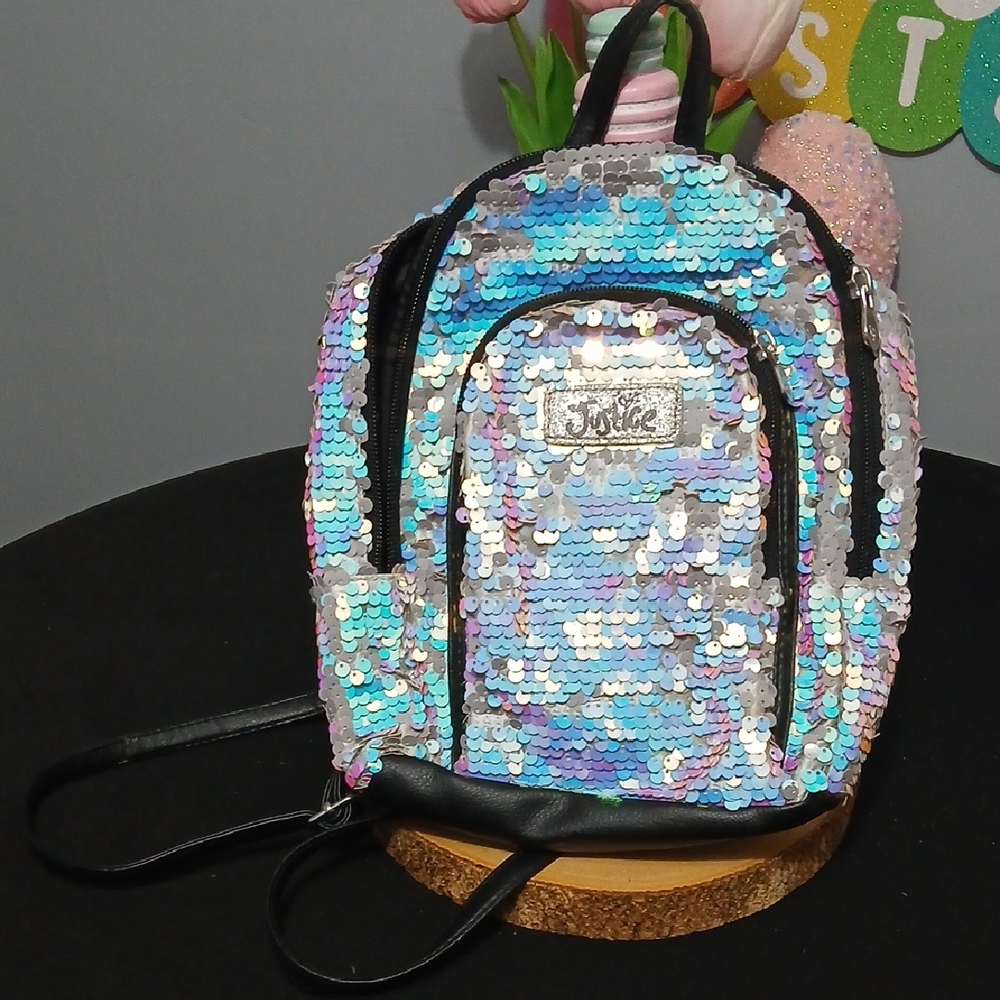 Justice Iridescent Sequin Mini Backpack - Blue/Pink/Silver